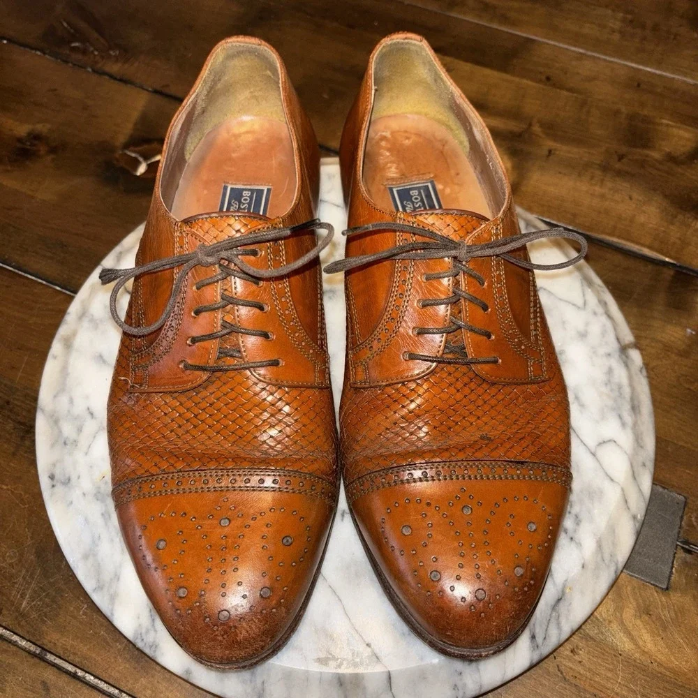 VTG Bostonian Italian Florentine Shoe Men Sz 9 W Pebble Cap Toe Derby Italy
